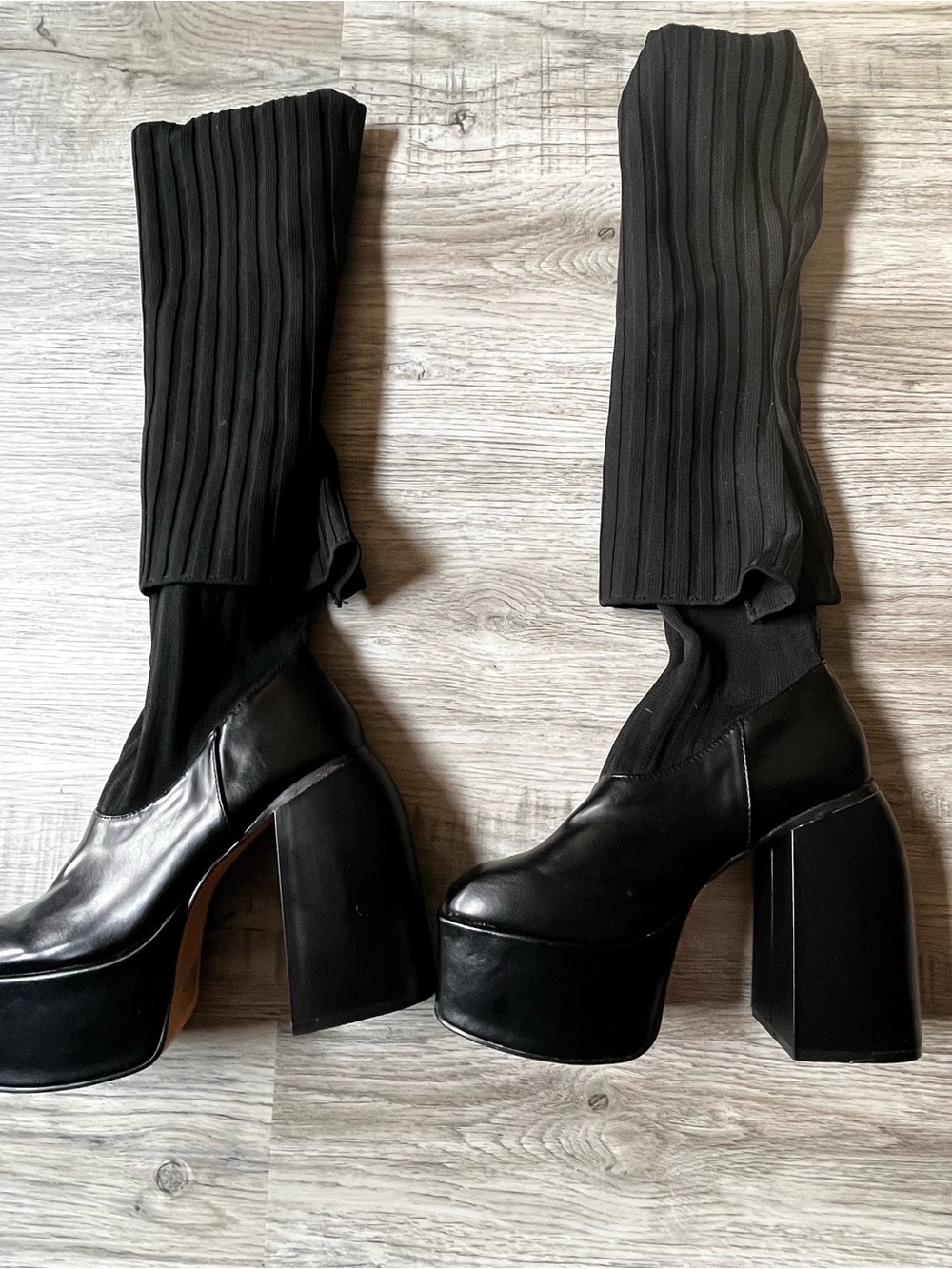 Women’s Black Platform Sock Boots - Sleek Stretch Upper